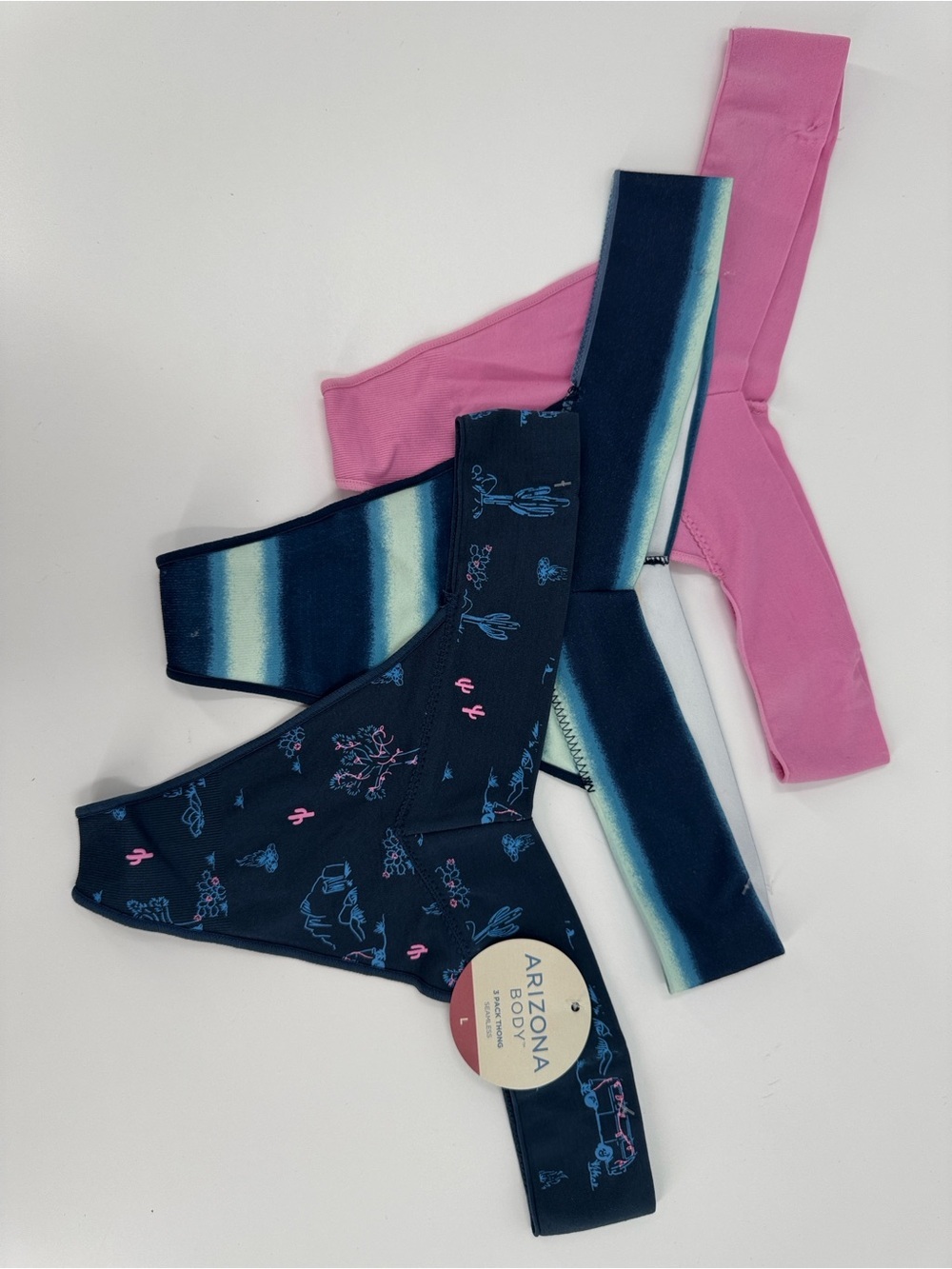 NWT Arizona BODY 3-Pack Pink & Navy Thongs Size L